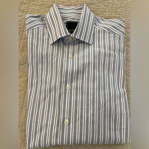 David Donahue Shirting Stripe Spread Collar French Cuff Shirt Blue 15/33 $165